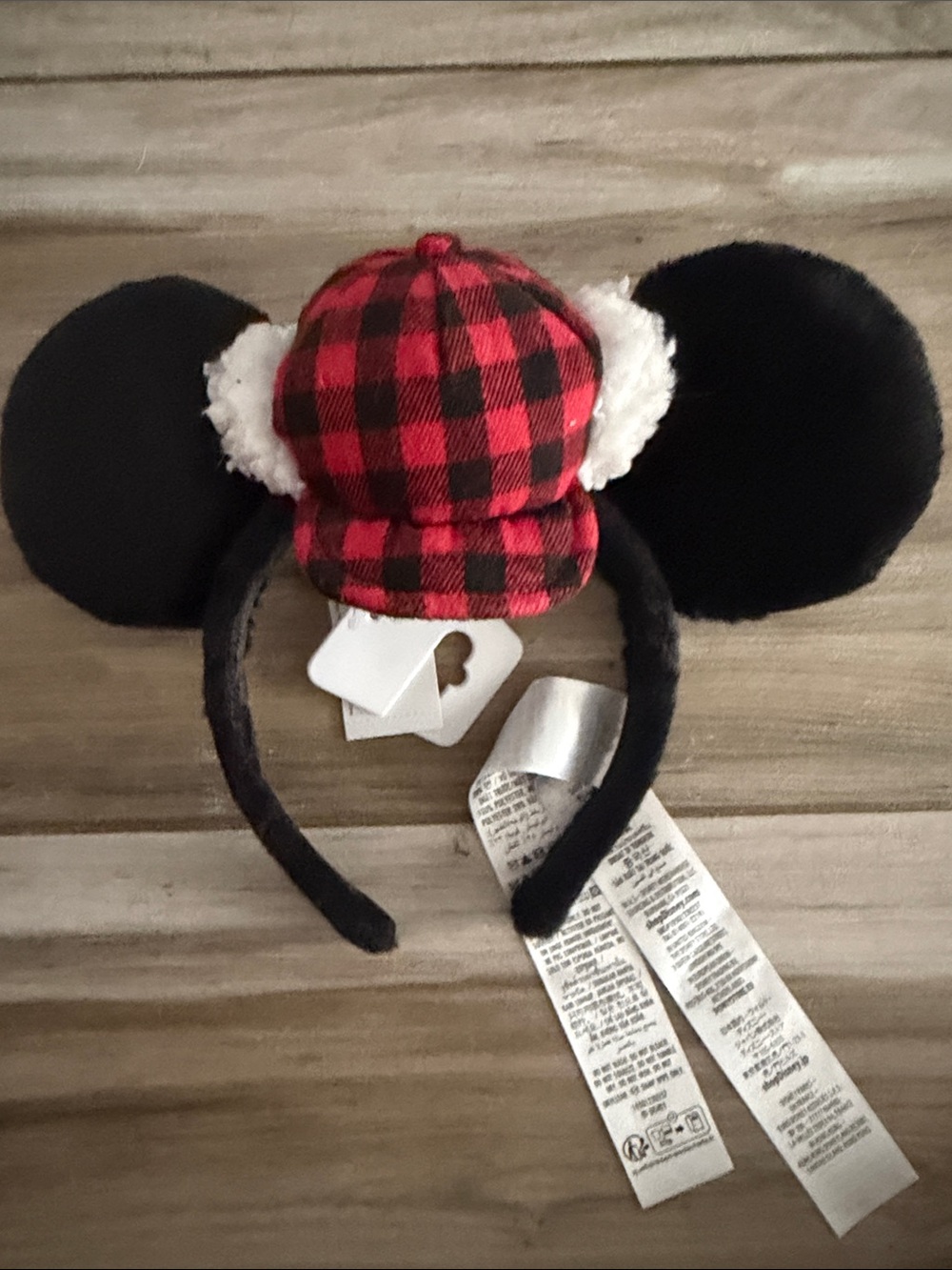 Disney Plush Ear Buffalo plaid holiday nwt Headband with Red Plaid Hat
